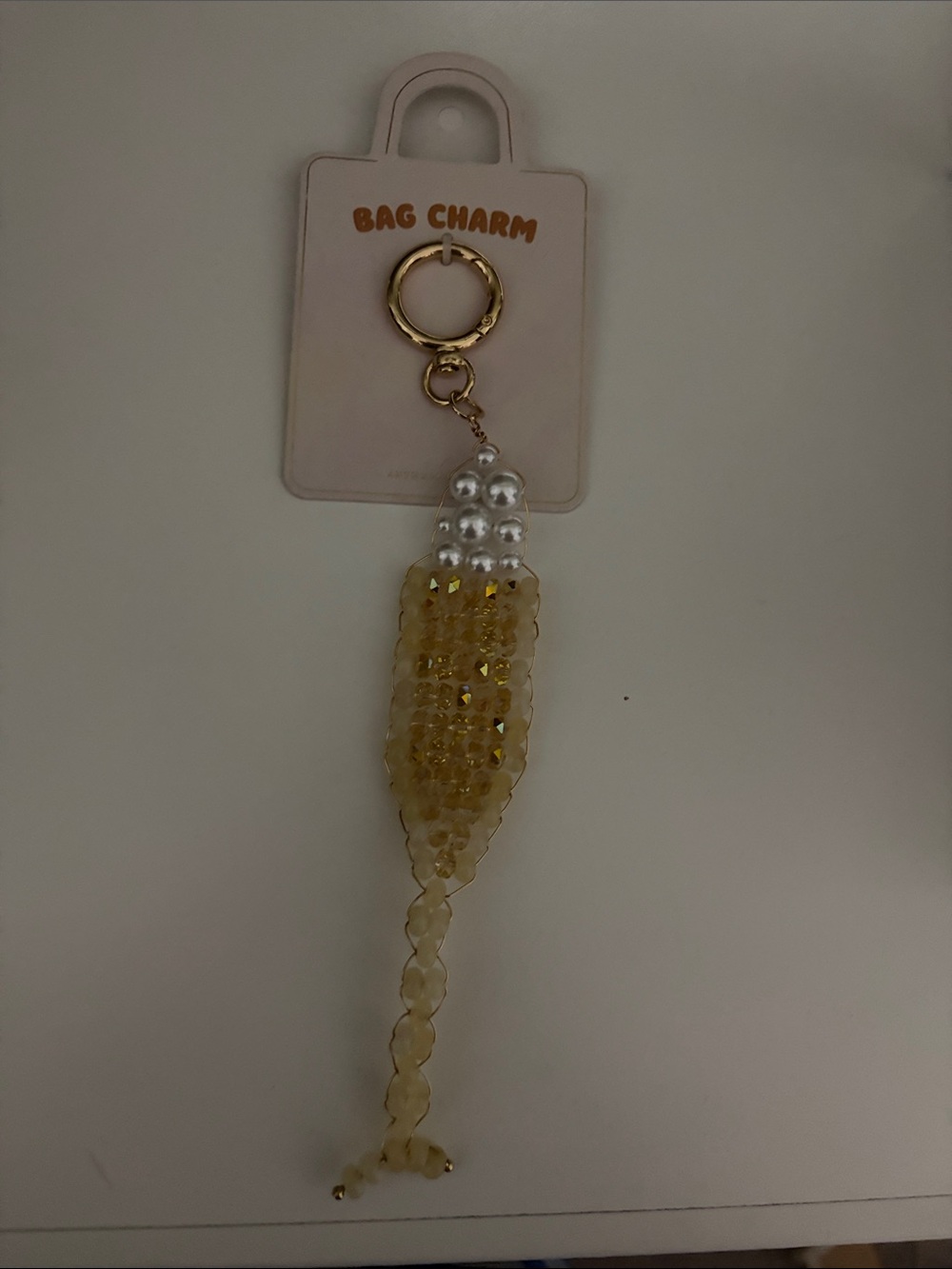 NWT Anthropologie Champagne Glass Beaded Bag Charm Keychain